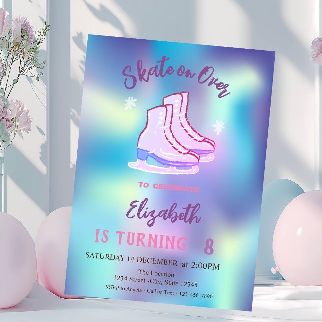 Ice skates Snowflakes Holographic Birthday Invitation (Creator Uploaded)