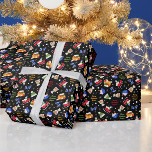 Ice Skates Snowman and Sleigh Personalised Wrapping Paper