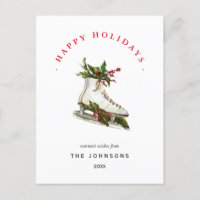 Ice Skates with greenery Non Photo Holiday Card