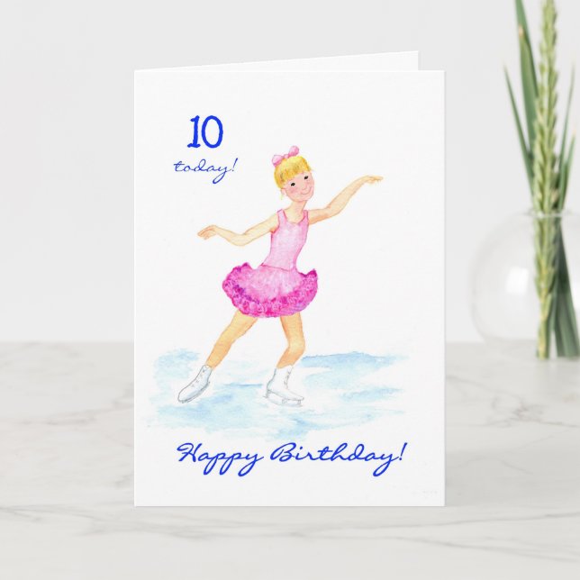 Ice-skating 10th Birthday Card for a Girl (Front)