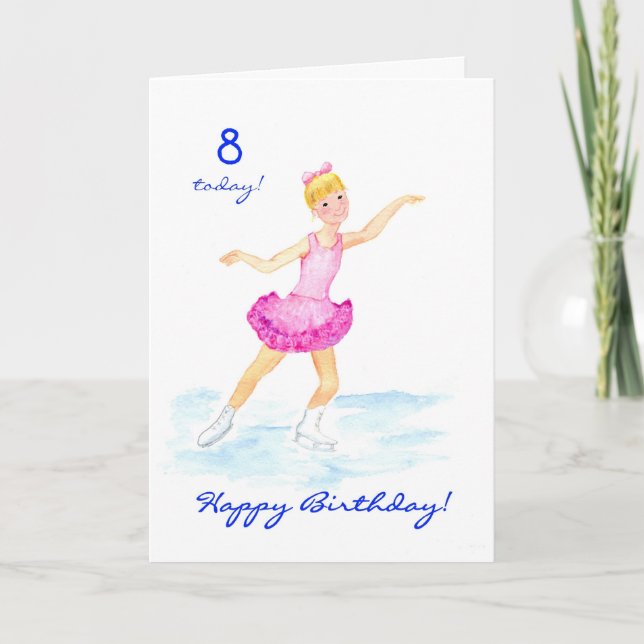 Ice-skating 8th Birthday Card for a Girl (Front)