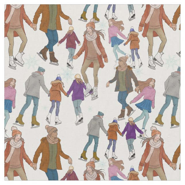 Ice Skating Afternoon Fabric (Close Up)