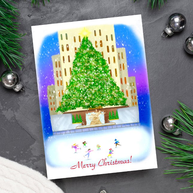 Ice Skating At Rockefeller Centre   Holiday Card (A New York Christmas Card that will leave your family and friends with twinkling spirits.)
