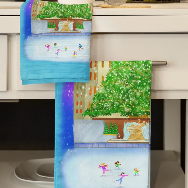 Ice Skating At Rockefeller Centre  Tea Towel (Creator Uploaded)