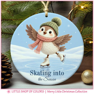 Ice Skating Bird Personalised Photo Christmas Ceramic Ornament