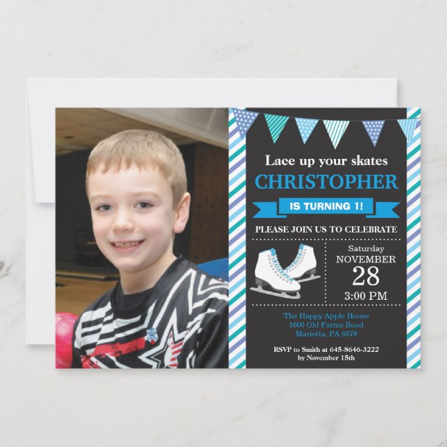 Ice Skating Birthday Invitation 1st Birthday Party (Front)