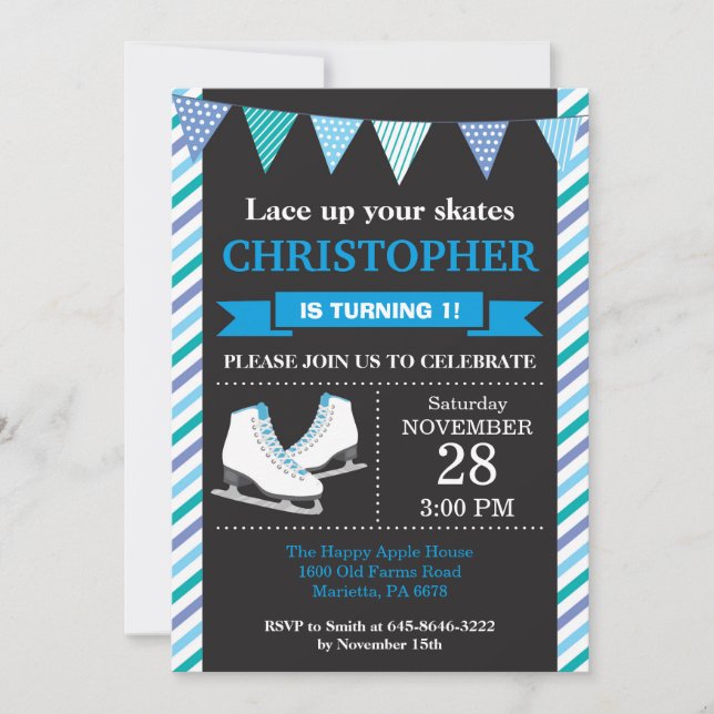 Ice Skating Birthday Invitation 1st Birthday Party (Front)