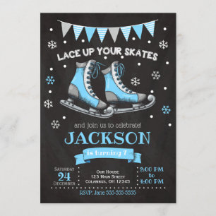 Ice Skating Birthday Invitation / Boy / Blue Grey