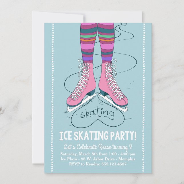 Ice Skating Birthday Invitation - I Heart Skating (Front)