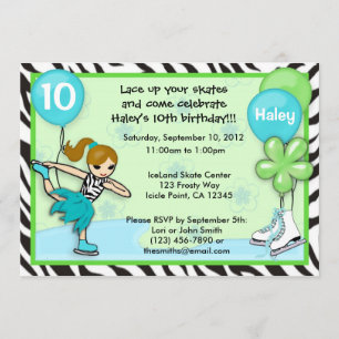 Ice Skating Birthday Invitation zebra print