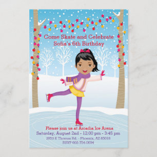 Ice Skating Birthday Party - African American Girl Invitation