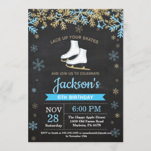 Ice Skating Birthday Party Blue Skate Invitation