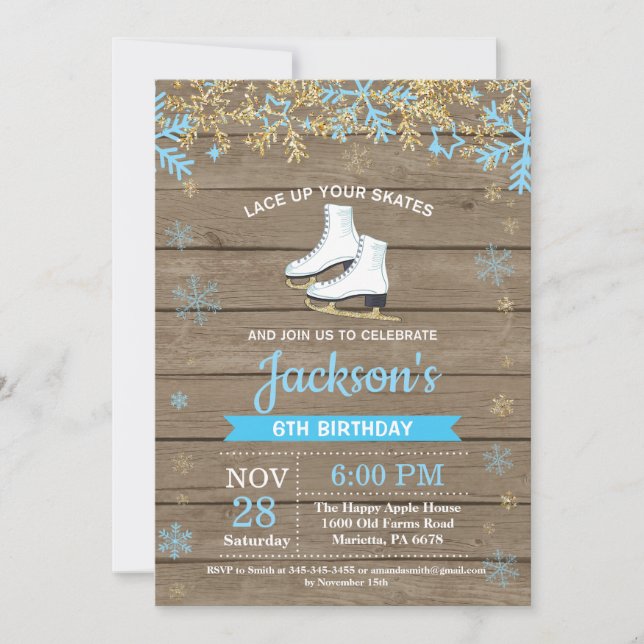 Ice Skating Birthday Party Blue Skate Invitation (Front)