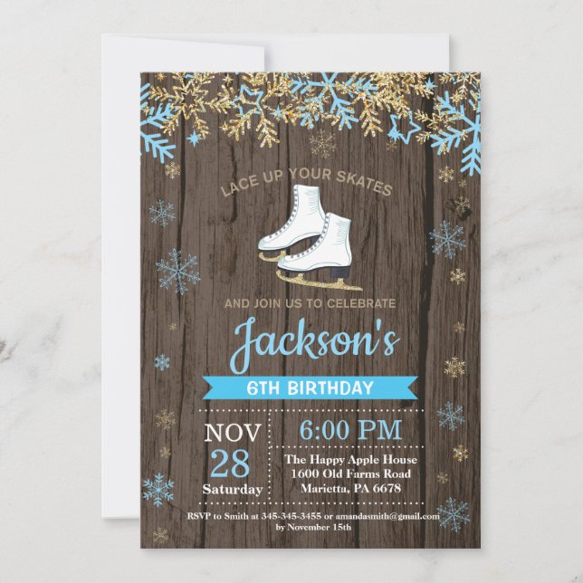 Ice Skating Birthday Party Blue Skate Invitation (Front)