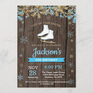 Ice Skating Birthday Party Blue Skate Invitation