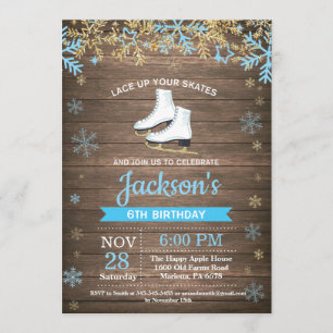 Ice Skating Birthday Party Blue Skate Invitation