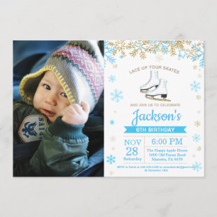 Ice Skating Birthday Party Blue Skate Photo Invitation