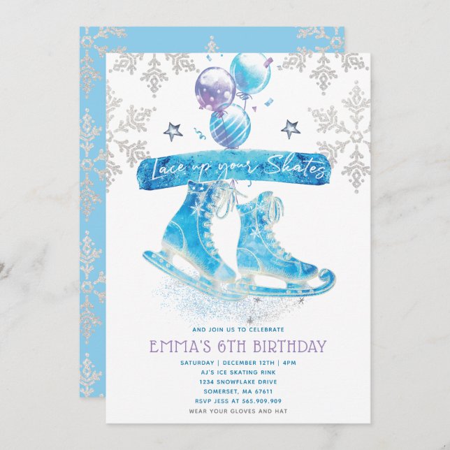 Ice Skating Birthday Party Invitation (Front/Back)