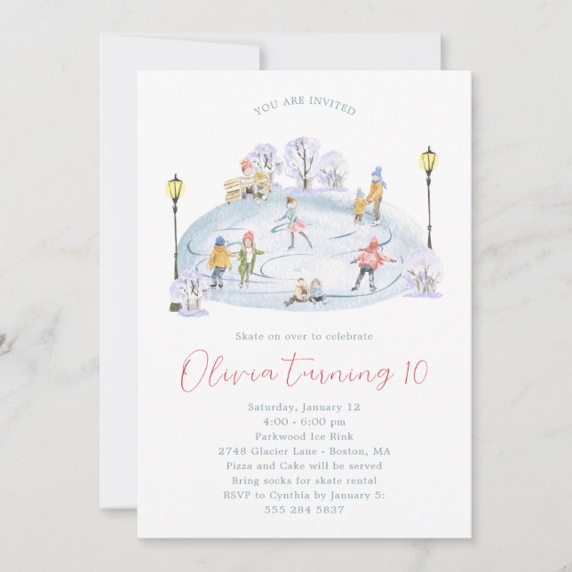 Ice Skating Birthday Party Invitation (Front)