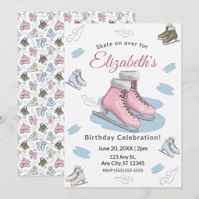Ice Skating Birthday Party Invitation (Front/Back)
