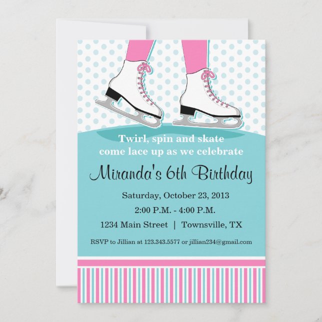 Ice Skating Birthday Party Invitation (Front)