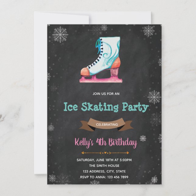 Ice Skating birthday party invitation (Front)