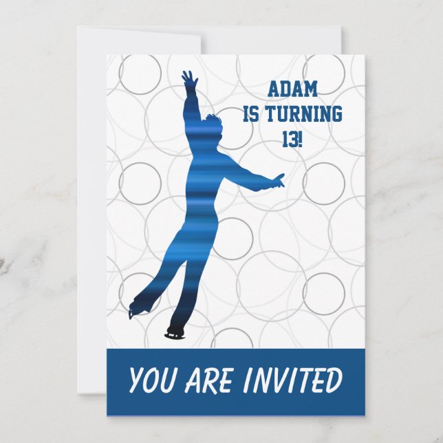 Ice skating birthday party invitation (boy) (Front)