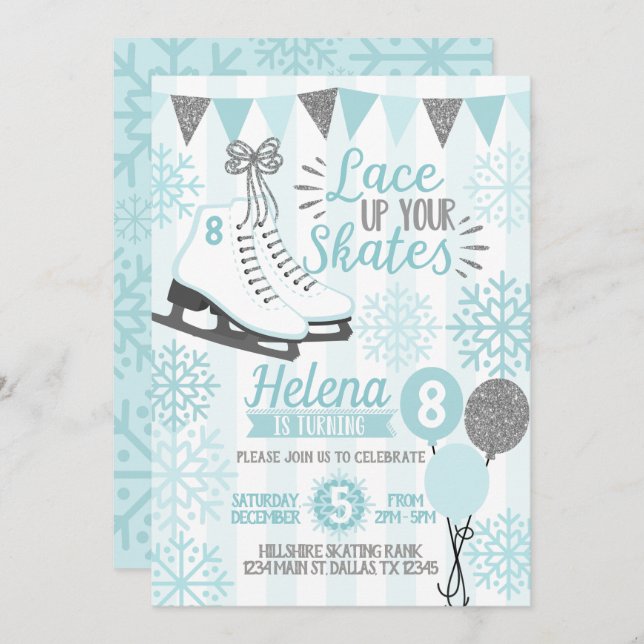 Ice Skating Birthday Party Invitation Invite (Front/Back)