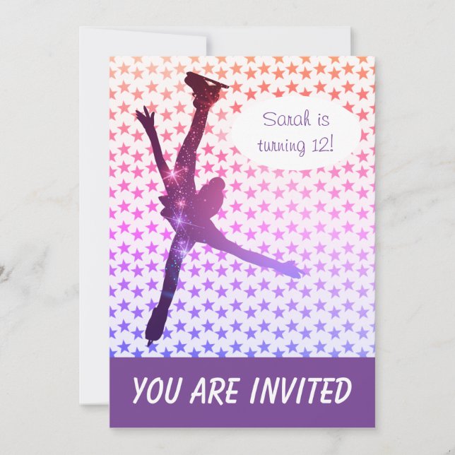 Ice skating birthday party invitation (stars) (Front)