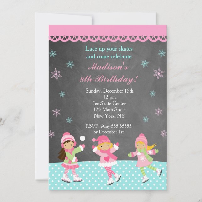 Ice Skating Birthday Party Invitations (Front)