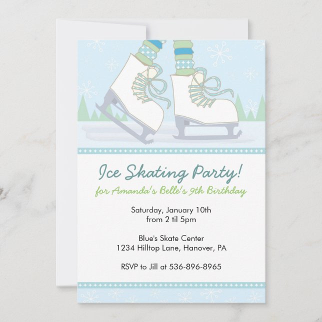 Ice Skating Birthday Party Invitations (Front)