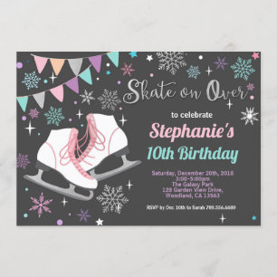 Ice skating birthday party pastel chalkboard invitation
