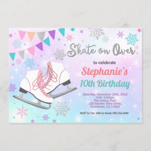 Ice skating birthday party pastel rainbow skate invitation