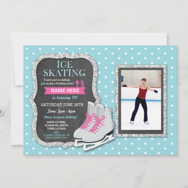 Ice Skating Birthday Party Photo Skate Invite (Front)