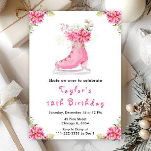 Ice Skating Birthday Party Pink Invitation
