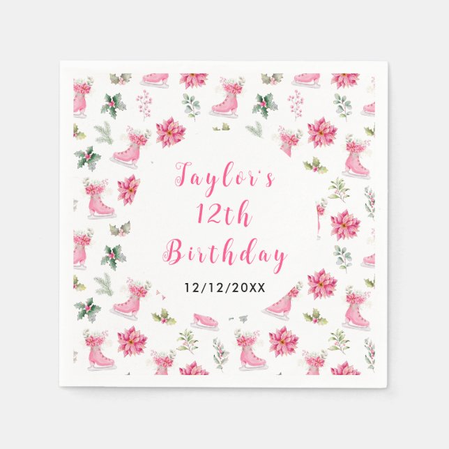Ice Skating Birthday Party Pink Napkin (Front)