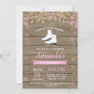 Ice Skating Birthday Party Pink Skate Invitation