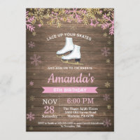 Ice Skating Birthday Party Pink Skate Invitation