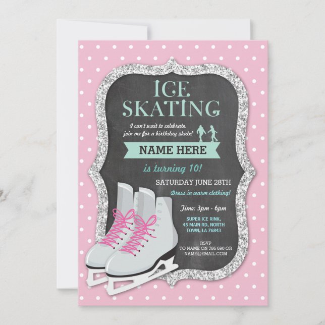 Ice Skating Birthday Party Pink Skate Invite (Front)