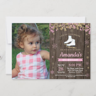 Ice Skating Birthday Party Pink Skate Photo Invitation