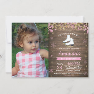 Ice Skating Birthday Party Pink Skate Photo Invitation