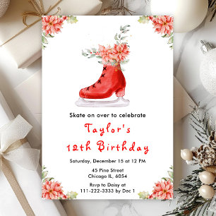 Ice Skating Birthday Party Red Invitation