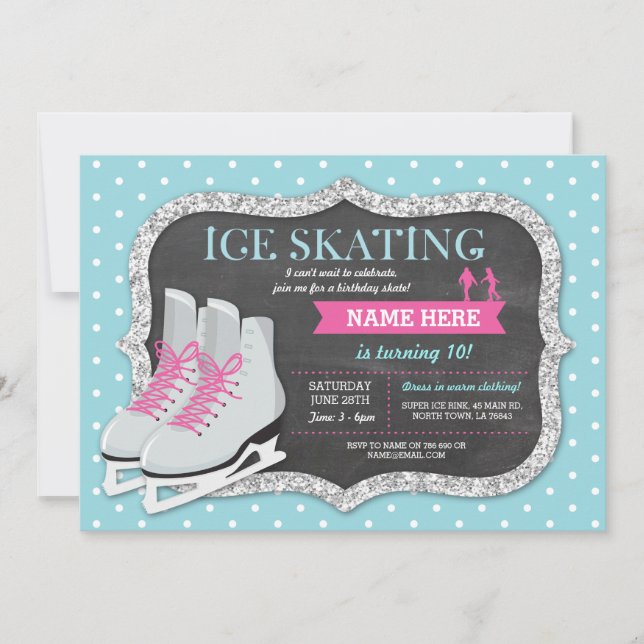 Ice Skating Birthday Party Rink Skate Invite (Front)
