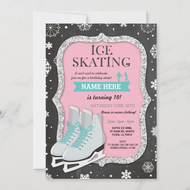 Ice Skating Birthday Party Snowflake Pink Invite (Front)