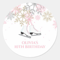 Ice Skating Birthday Pink Gold Snowflakes