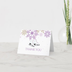 Ice Skating Birthday Purple Gold Snowflakes Thank You Card