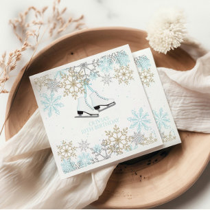 Ice Skating Blue Silver Gold Snowflakes Birthday Napkin