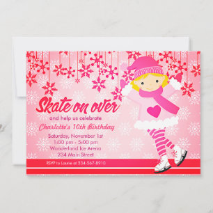 Ice Skating Bright Pink Girly Party Invitation