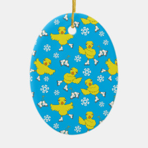 Ice Skating Chick Snowflake Pattern Ceramic Ornament