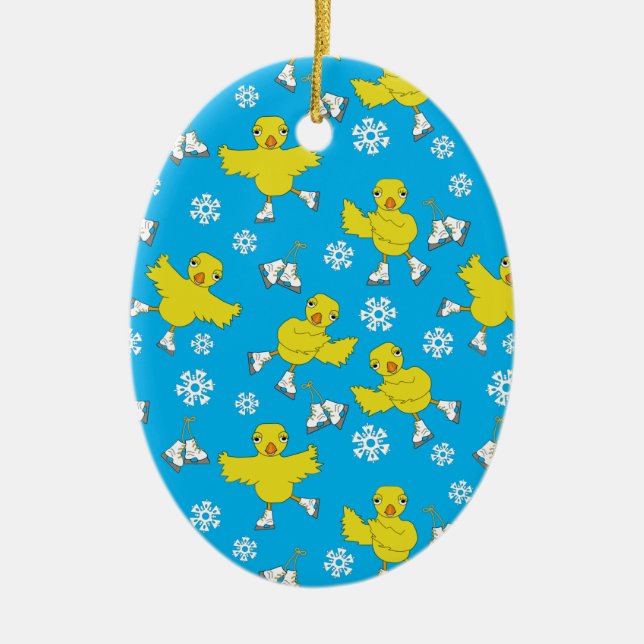 Ice Skating Chick Snowflake Pattern Ceramic Ornament (Front)